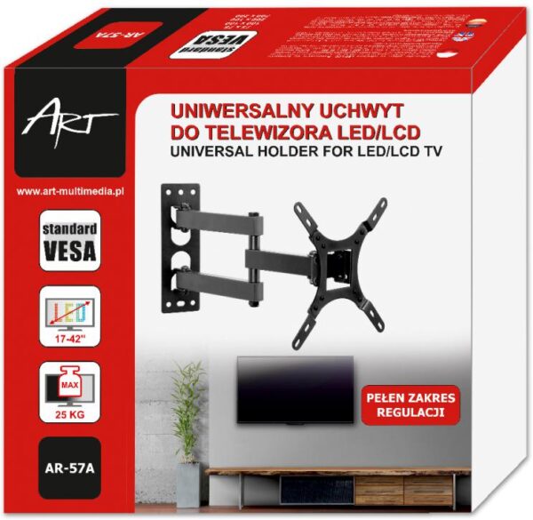 UCHWYT DO TV LCD/LED 17-42" 25KG AR-57A  ART reg.pion/poziom - obrazek 2