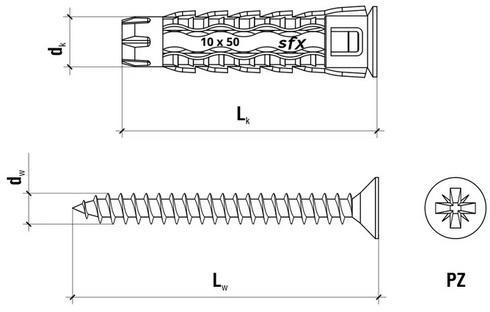 Kołek uniwersalny 8x40/50, wkręt z łbem stożkowym, Masterbox (SFXP-08040050 x 50szt.) - obrazek 2