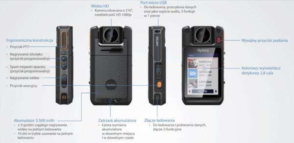 Kamera nasobna Hytera VM780 64GB - obrazek 3
