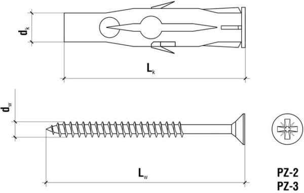 KOŁEK UNIWERSALNY RU-10080 10,0x60mm Z WKRĘTEM Z ŁBEM STOŻKOWYM 6x80mm 100szt. - obrazek 3