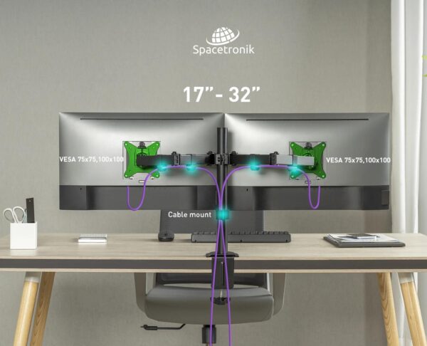 Uchwyt biurkowy przegubowy na 2 monitory Spacetronik SPA-120 - obrazek 4