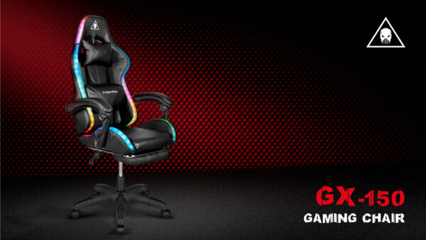 Fotel gamingowy kubełkowy obrotowy podświetlany LED RGB + podnóżek krzesło - obrazek 5