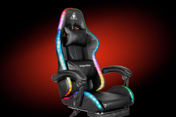 Fotel gamingowy kubełkowy obrotowy podświetlany LED RGB + podnóżek krzesło - obrazek 12