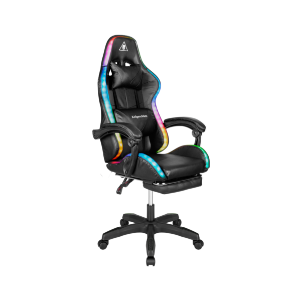 Fotel gamingowy kubełkowy obrotowy podświetlany LED RGB + podnóżek krzesło - obrazek 3