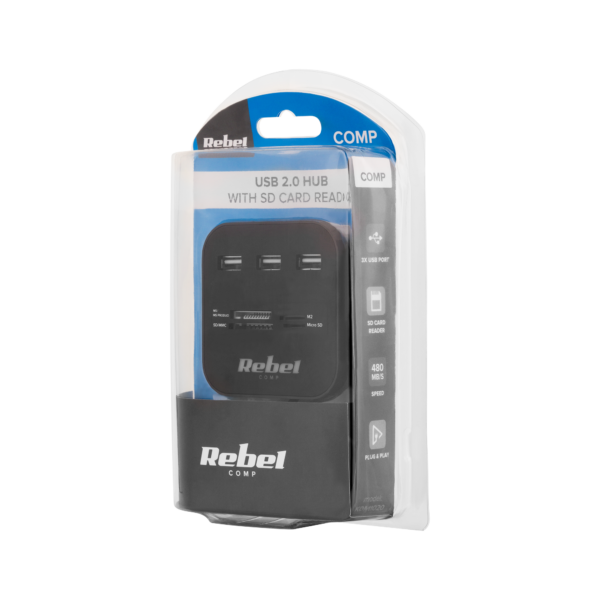 HUB USB 2.0 Rebel Rozgałęźnik Rozdzielacz Portów 480 Mb/s MicroSD - obrazek 3