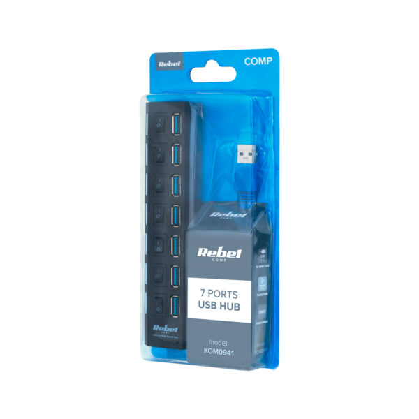 HUB USB 3.0 x 7 rozgałęźnik rozdzielacz Rebel 5 Gb/s - obrazek 4