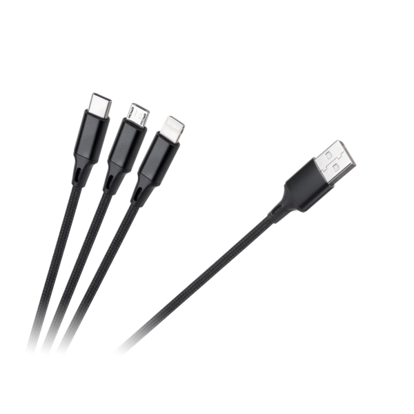 Kabel USB 3w1 - micro USB USB C Lighting 100 cm