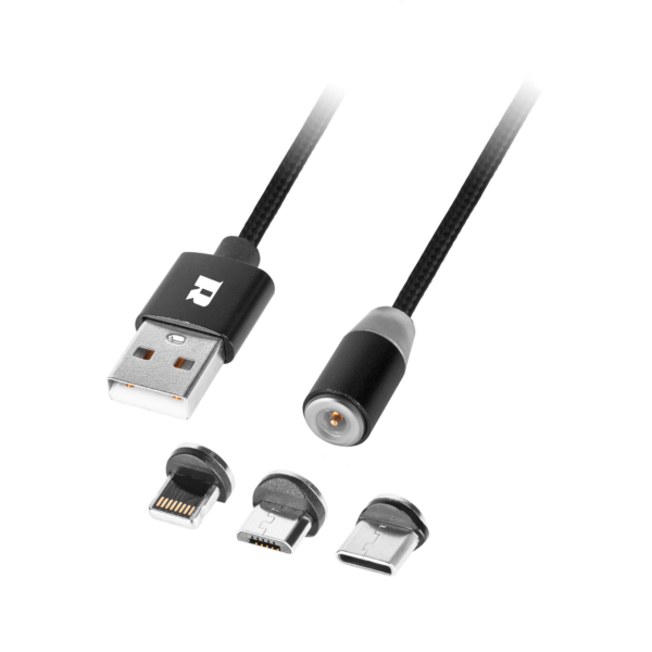 Kabel magnetyczny USB - USB-C typ C lightning iPhone micro USB 3w1 1m Rebel - obrazek 2