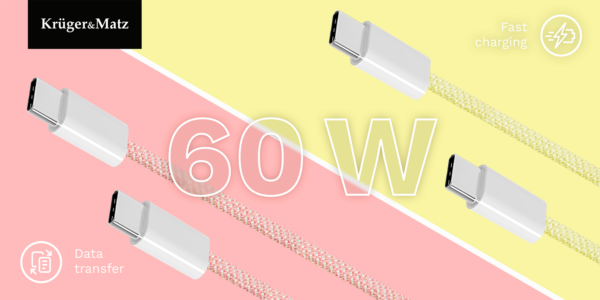 Kabel USB typu C - USB typu C 60 W 1 m różowy Kruger&Matz Basic - obrazek 6