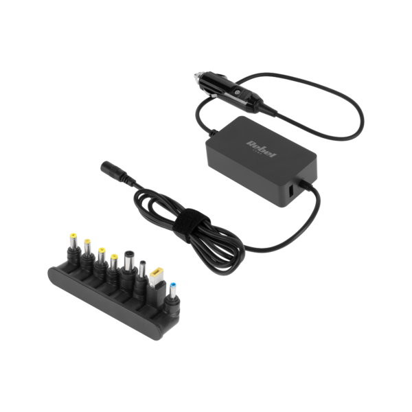 Ładowarka samochodowa do laptopa zasilacz 65W 12v 24V 8 końcówek Rebel