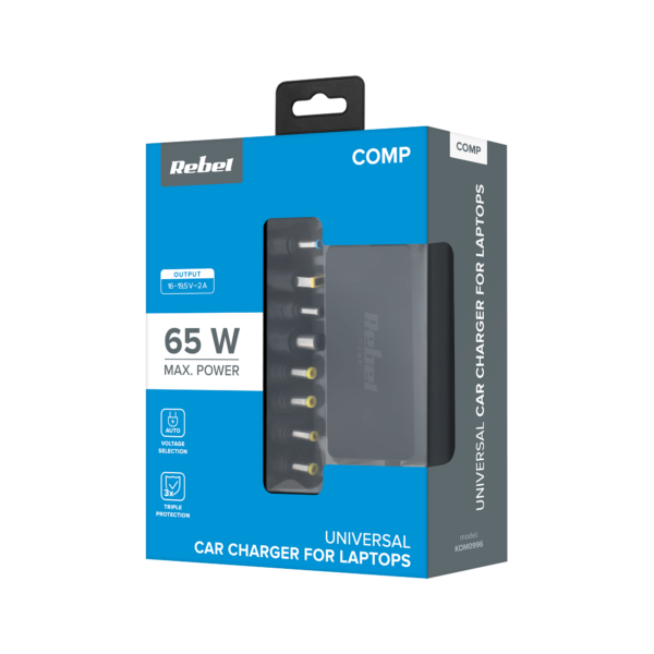 Ładowarka samochodowa do laptopa zasilacz 65W 12v 24V 8 końcówek Rebel - obrazek 4